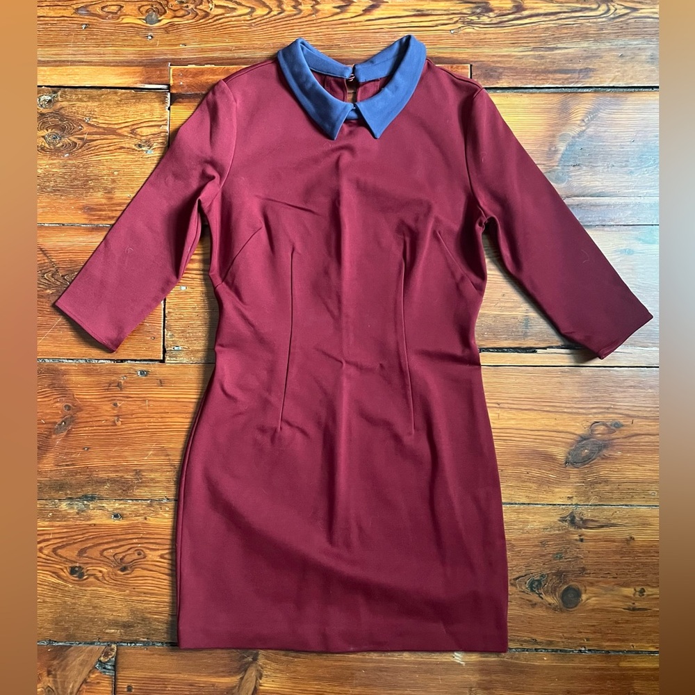 Burgundy Mini Dress with Navy Collar